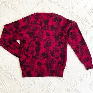 Wool Sweater Grapes Motif, Ruby Red Black Large